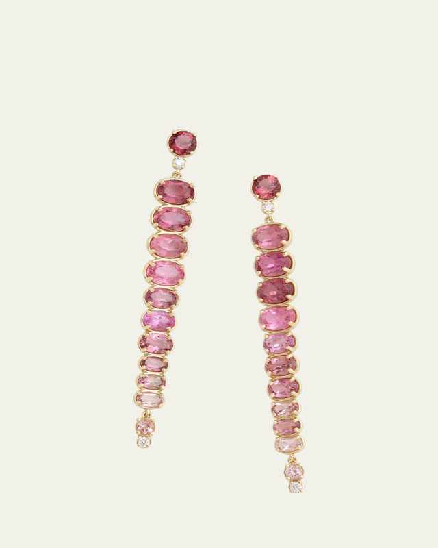 18K Yellow Gold Ombre Oval Drop Earrings with Pink Tourmaline and Diamonds